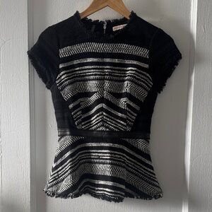 Rebecca Taylor Black and White Striped Blouse